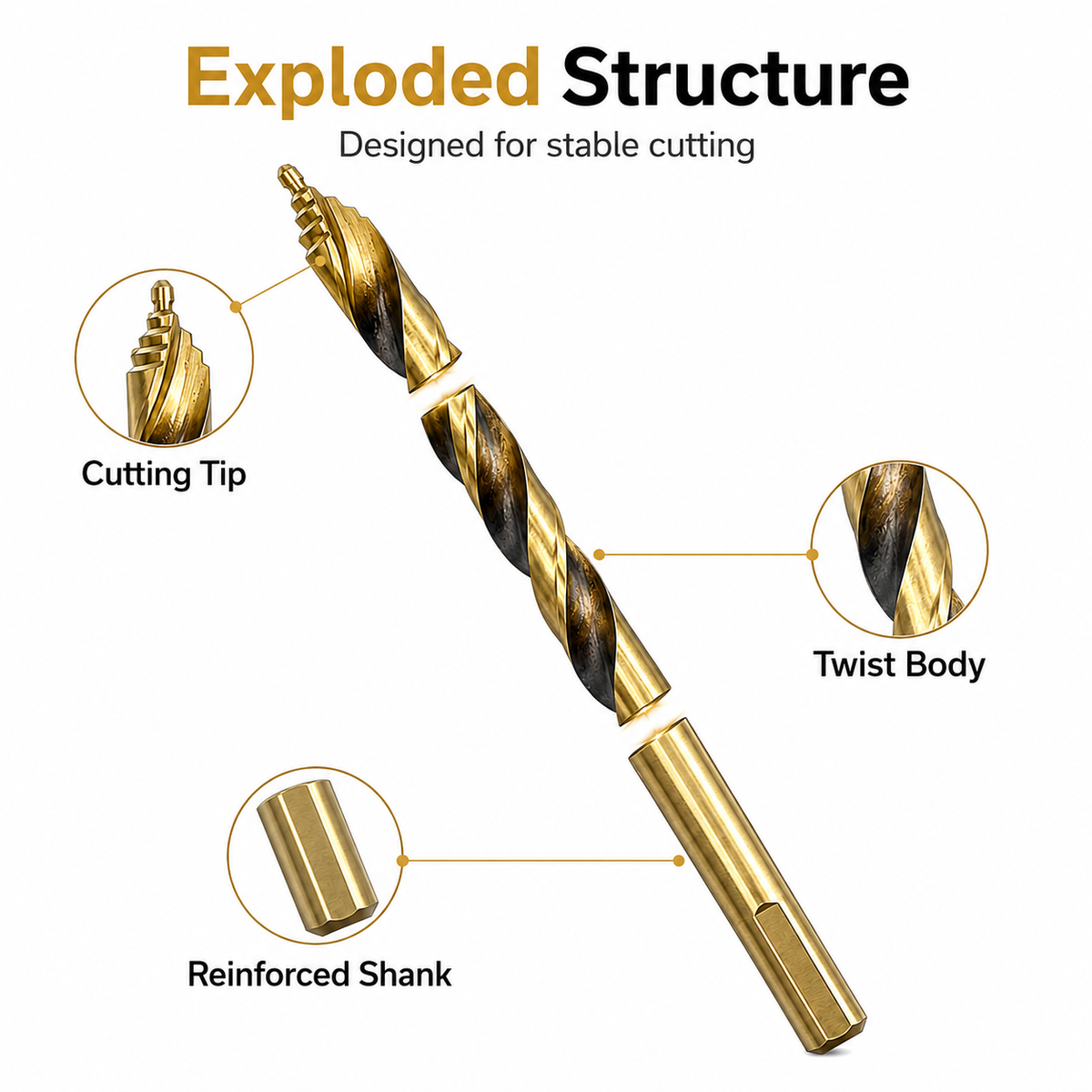 19-Piece (1mm-10mm) Coated Gold-Toned Step Drill Bit Set - Carbide High-Speed Steel Grooved Hole-Drilling Bits with Aluminum Alloy Straight Shank Twist Drills, Suitable for Hardened Steel, Metal, Cast Iron, Wood & Plastic