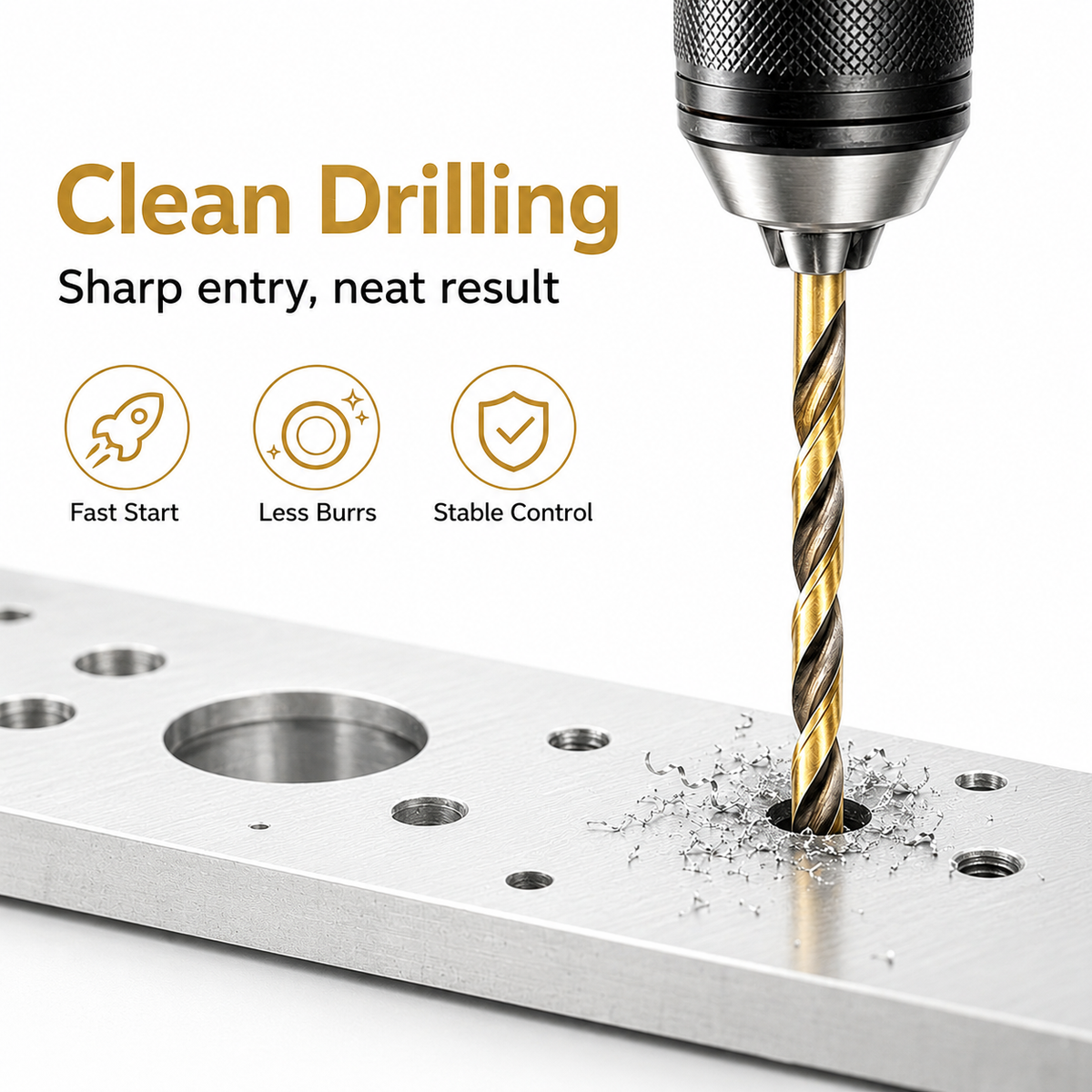 19-Piece (1mm-10mm) Coated Gold-Toned Step Drill Bit Set - Carbide High-Speed Steel Grooved Hole-Drilling Bits with Aluminum Alloy Straight Shank Twist Drills, Suitable for Hardened Steel, Metal, Cast Iron, Wood & Plastic